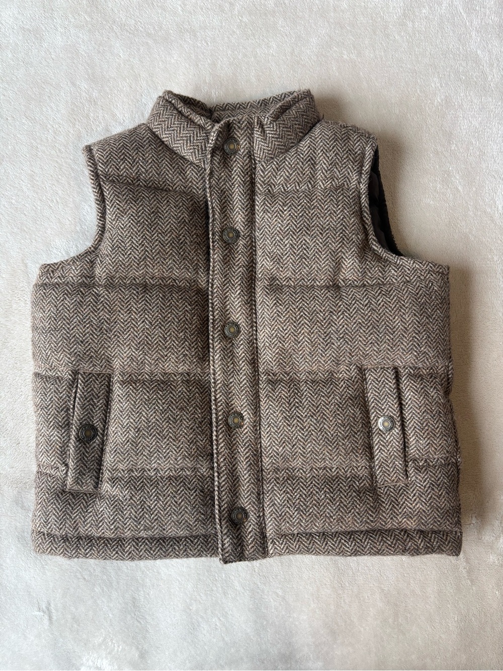 Janie and Jack 6-12M Brown Herringbone Wool Blend Puffer Vest